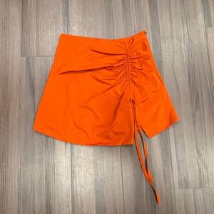 Vibrant Orange Ruched Mini Skirt